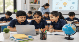 Students engaged in student centered learning at an international school classroom