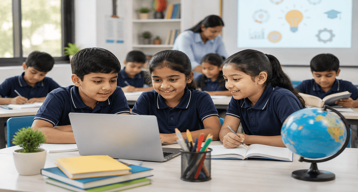 Students engaged in student centered learning at an international school classroom